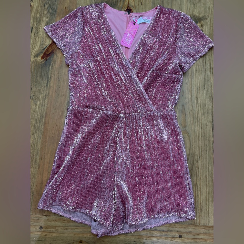 NWT Southern Fried Chics Viva La Dolly Pink Sequin Rompe - Picture 3 of 8
